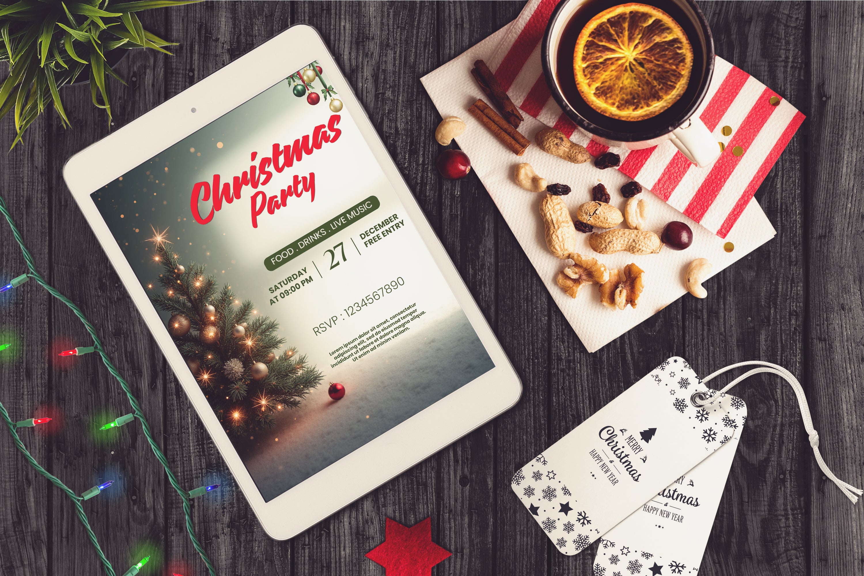 Christmas Digital Invite | Customizable Design | Aesthetic Ornament Backdrop | Digital Layout Download (Copy)