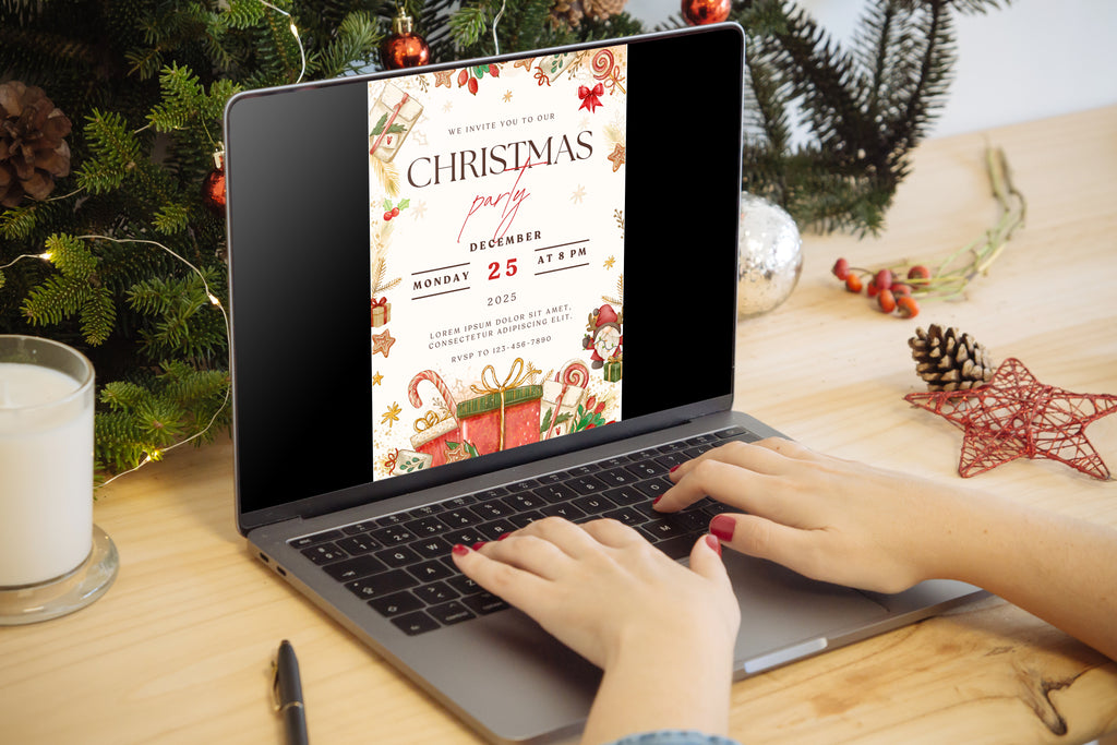 Christmas Digital Invite | Customizable Design | Aesthetic Treats Backdrop | Digital Layout Download