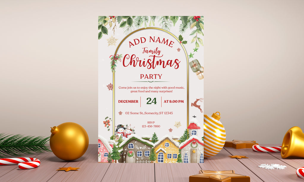 Christmas Digital Invite | Customizable Design | Aesthetic Homes Backdrop | Digital Layout Download