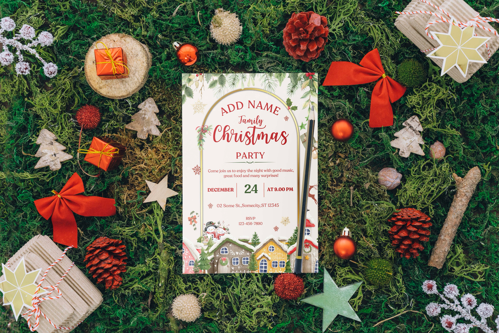 Christmas Digital Invite | Customizable Design | Aesthetic Homes Backdrop | Digital Layout Download