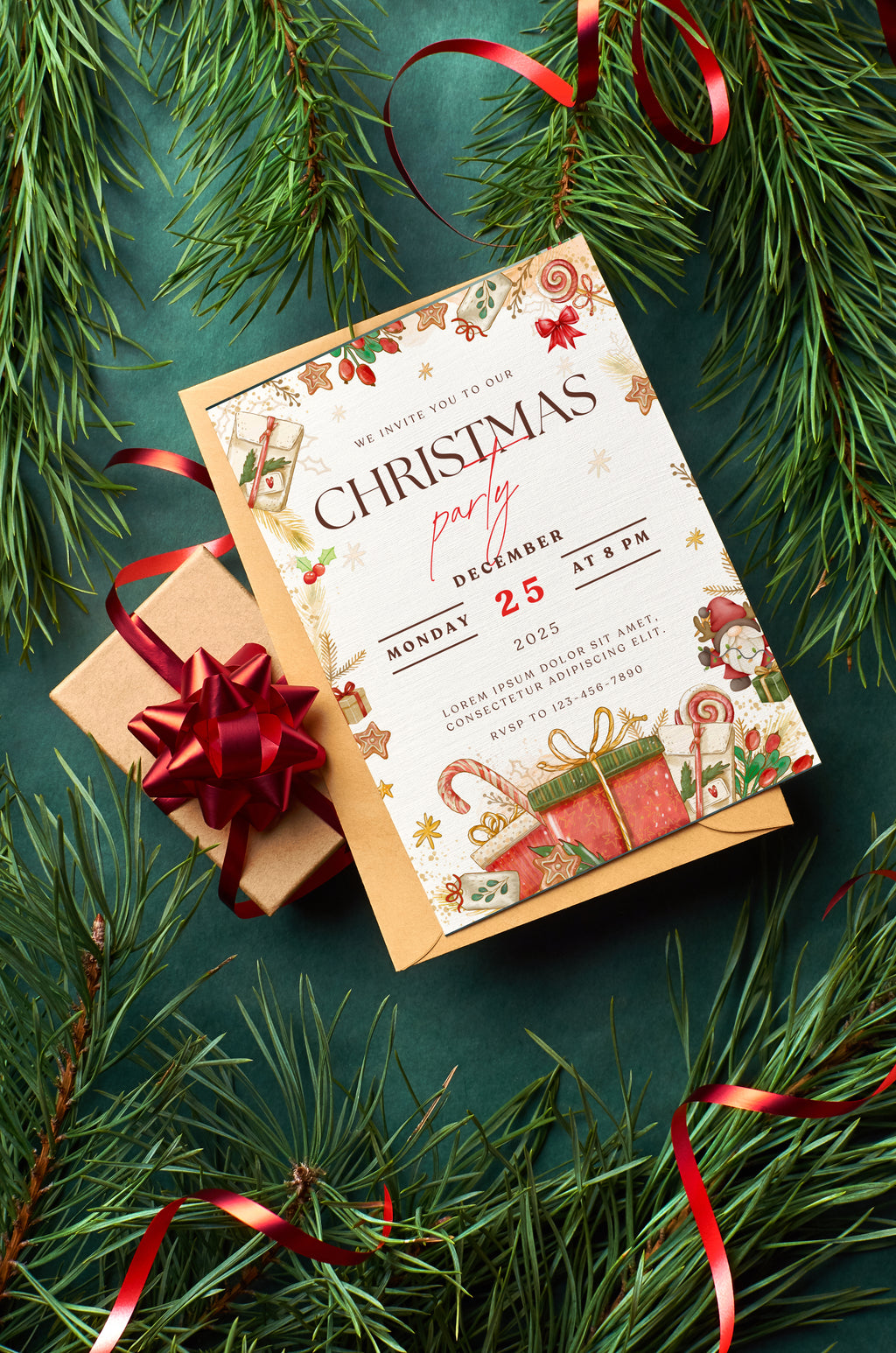 Christmas Digital Invite | Customizable Design | Aesthetic Treats Backdrop | Digital Layout Download