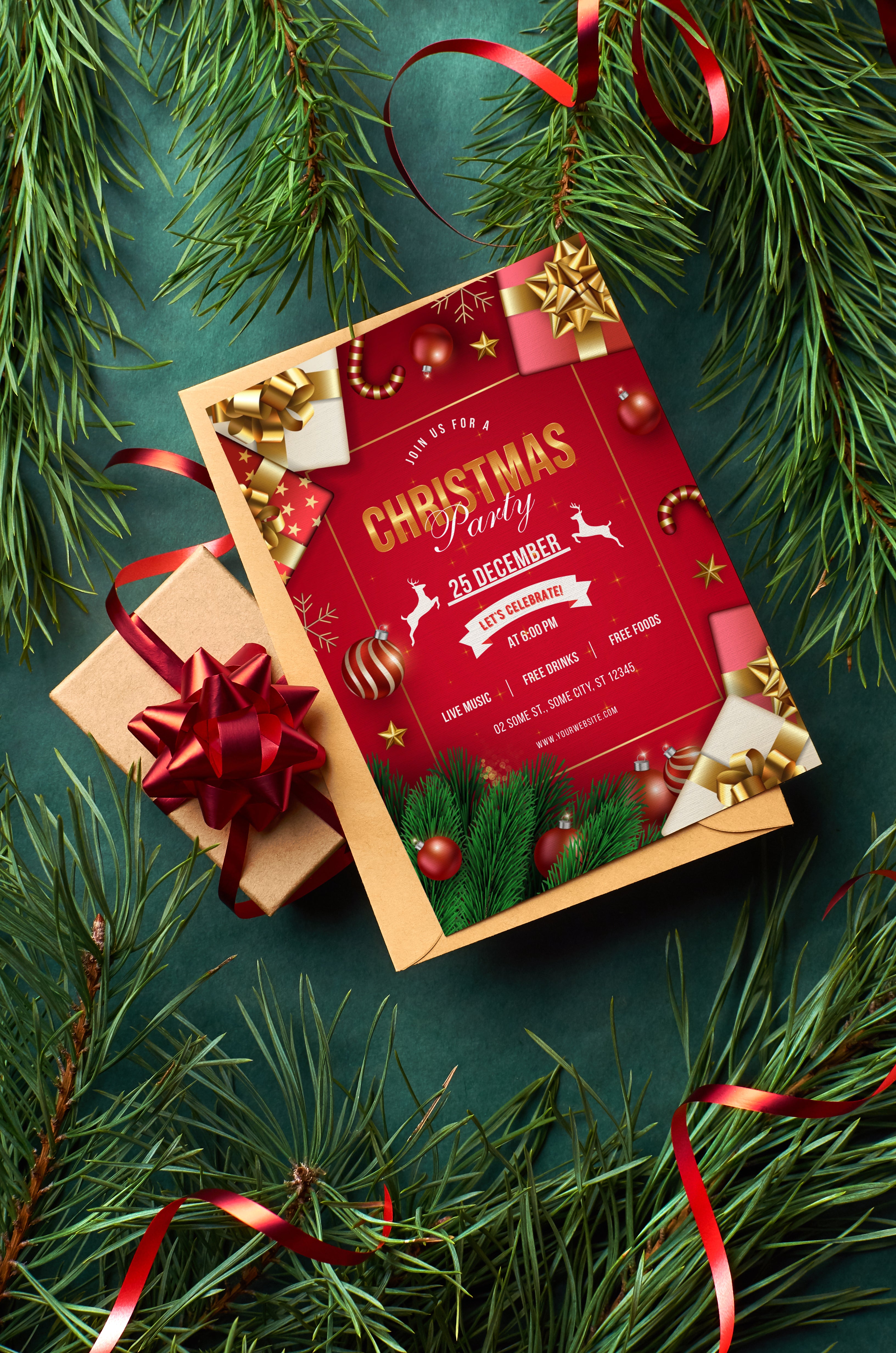 Christmas Digital Invite | Customizable Design | Aesthetic Presents Backdrop | Digital Layout Download
