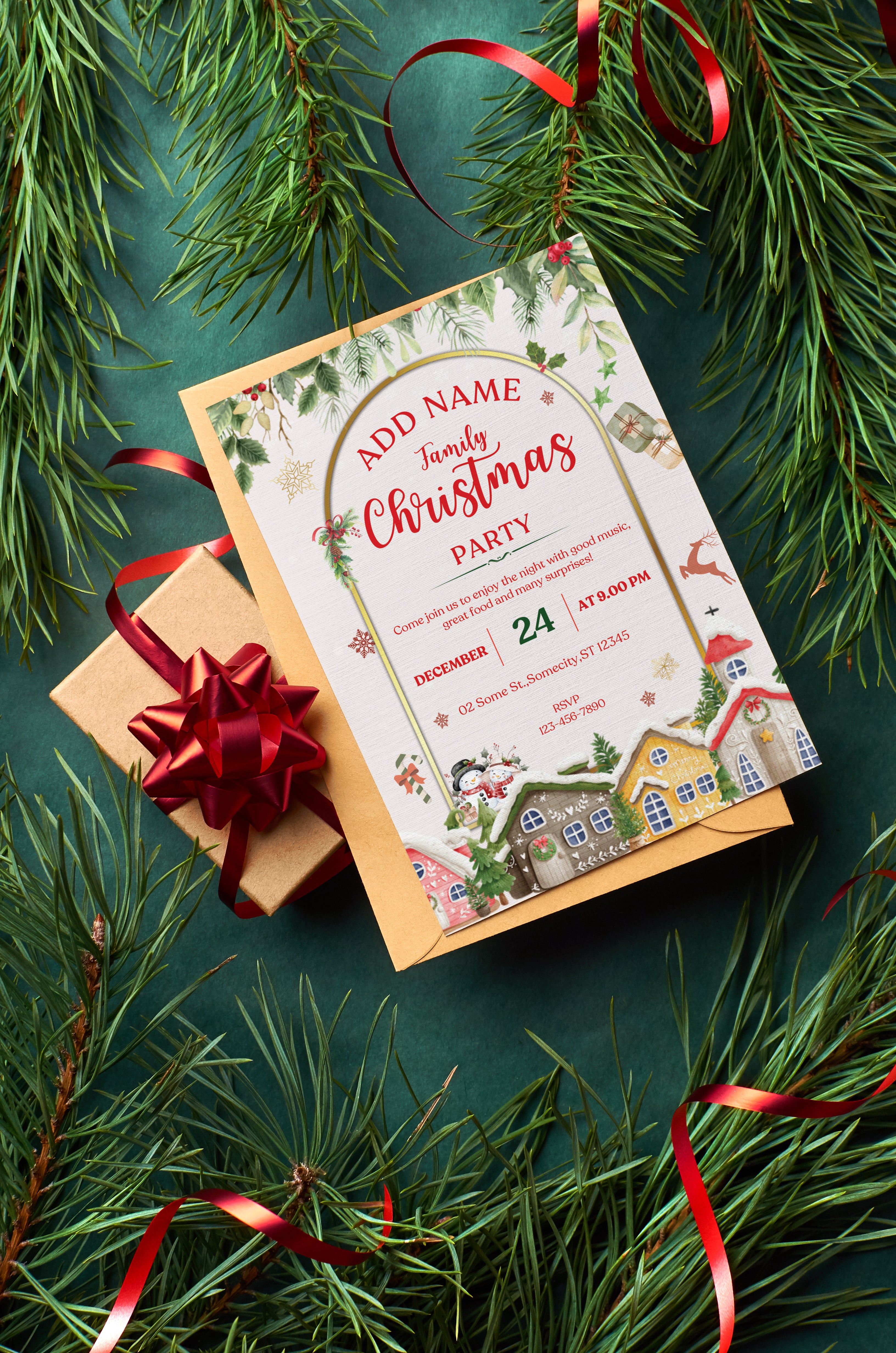 Christmas Digital Invite | Customizable Design | Aesthetic Homes Backdrop | Digital Layout Download