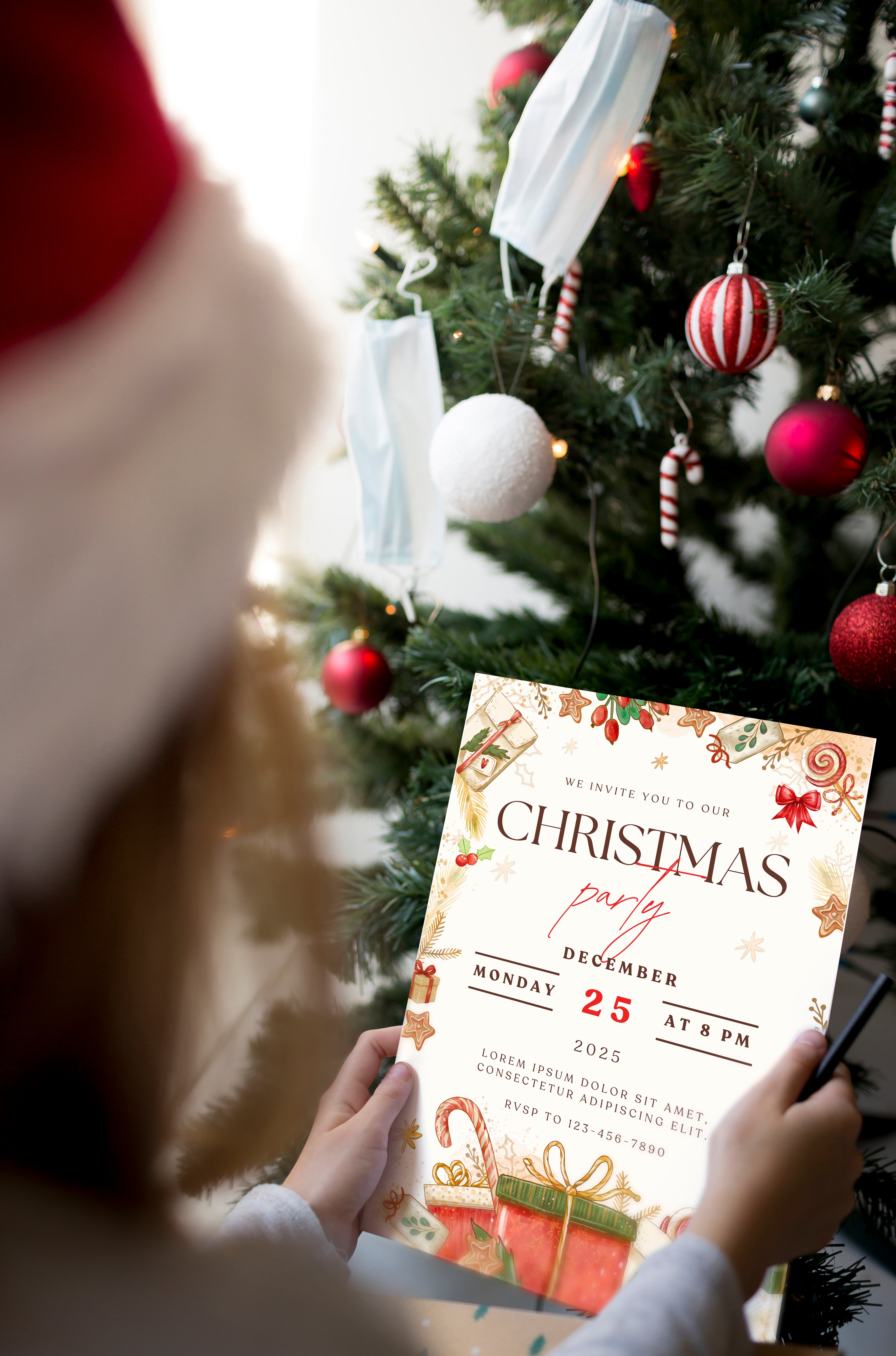 Christmas Digital Invite | Customizable Design | Aesthetic Treats Backdrop | Digital Layout Download