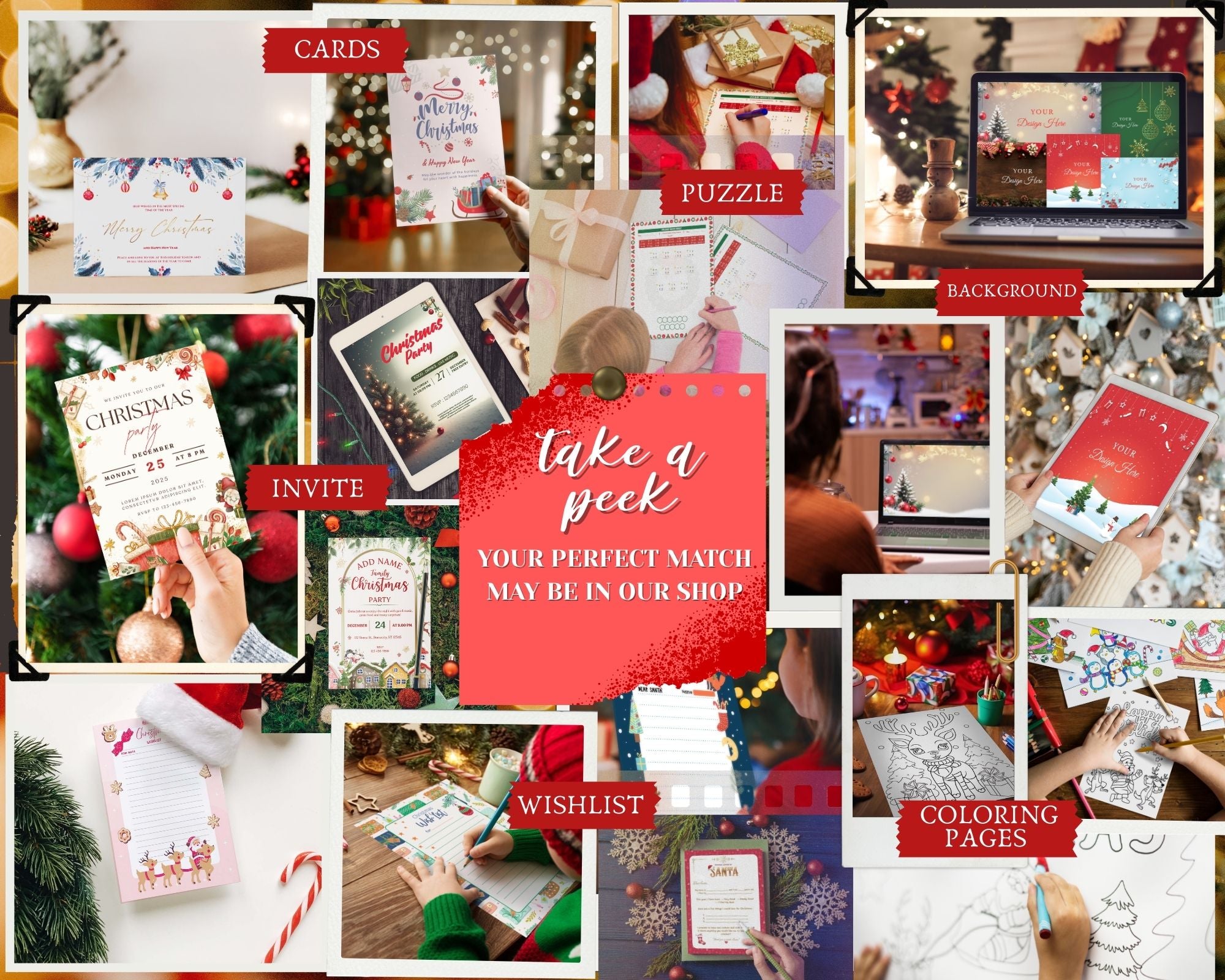 Christmas Digital Background Bundle | Customizable Design | Winter Holidays Backdrops | Layout Download