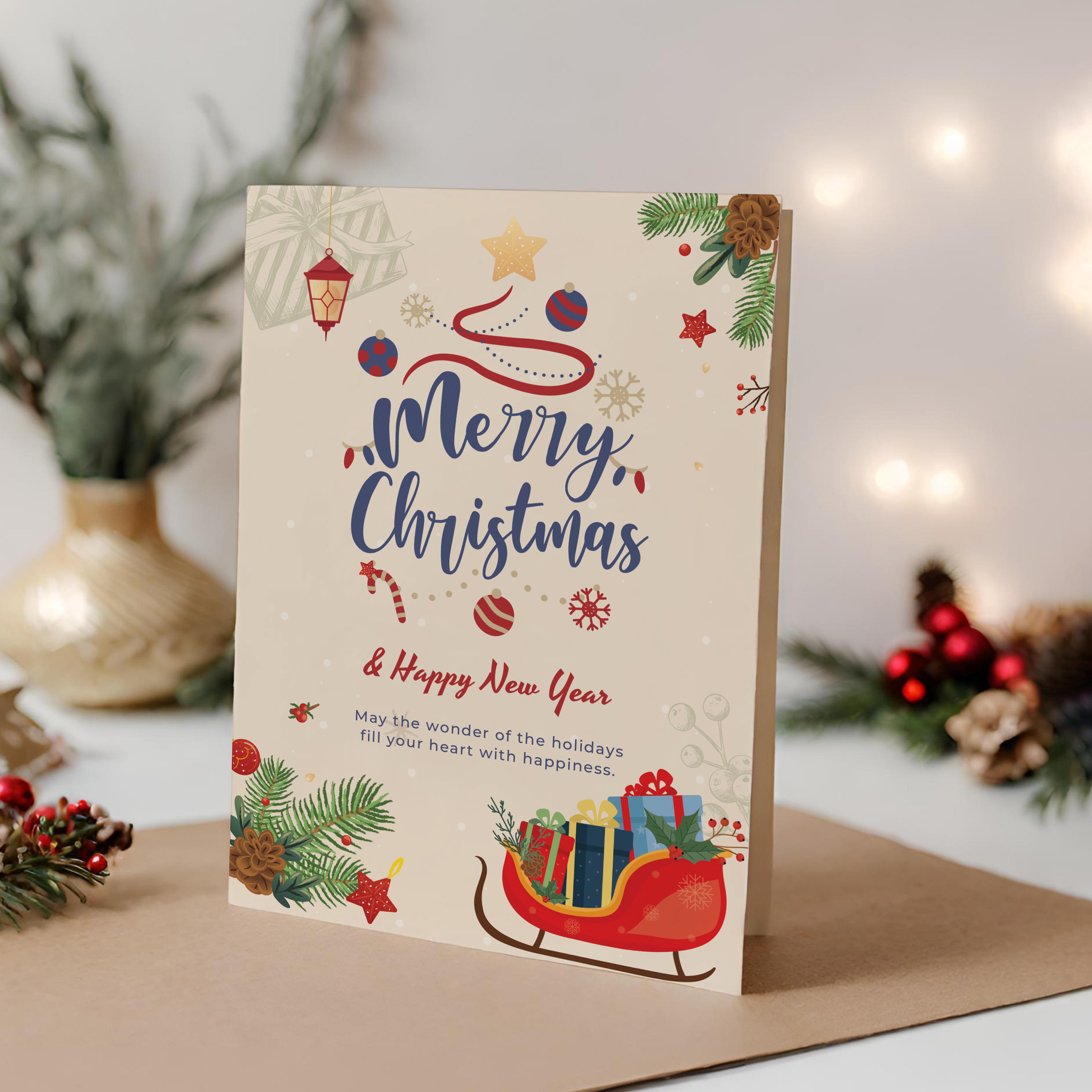 Christmas Digital Card | Customizable Design | Aesthetic Sleigh Backdrop | Digital Layout Download