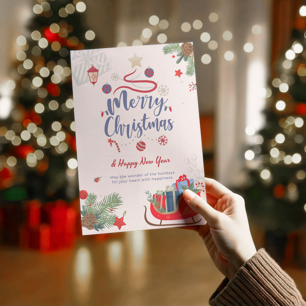 Christmas Digital Card | Customizable Design | Aesthetic Sleigh Backdrop | Digital Layout Download