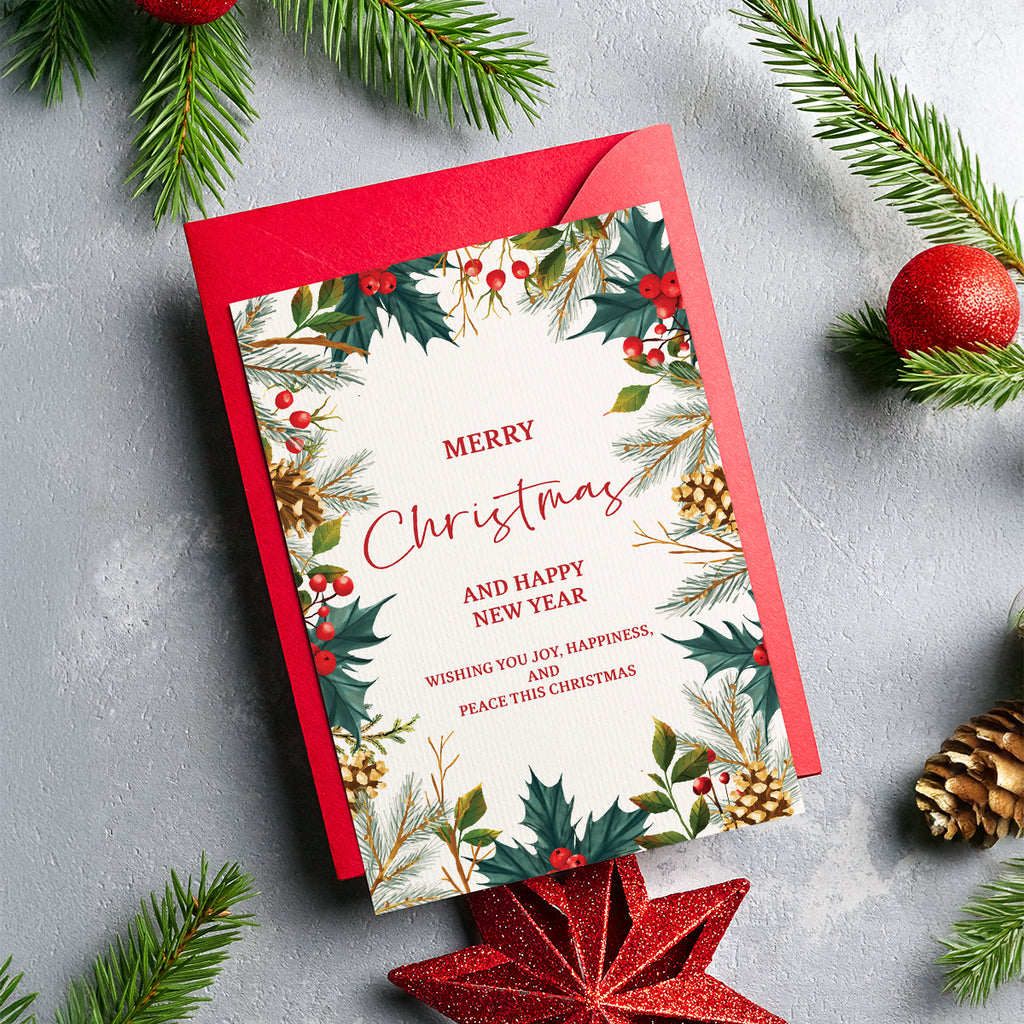 Christmas Digital Card | Customizable Design | Aesthetic Plants Backdrop | Digital Layout Download