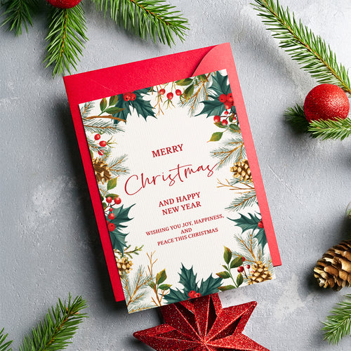 Christmas Digital Card | Customizable Design | Aesthetic Plants Backdrop | Digital Layout Download