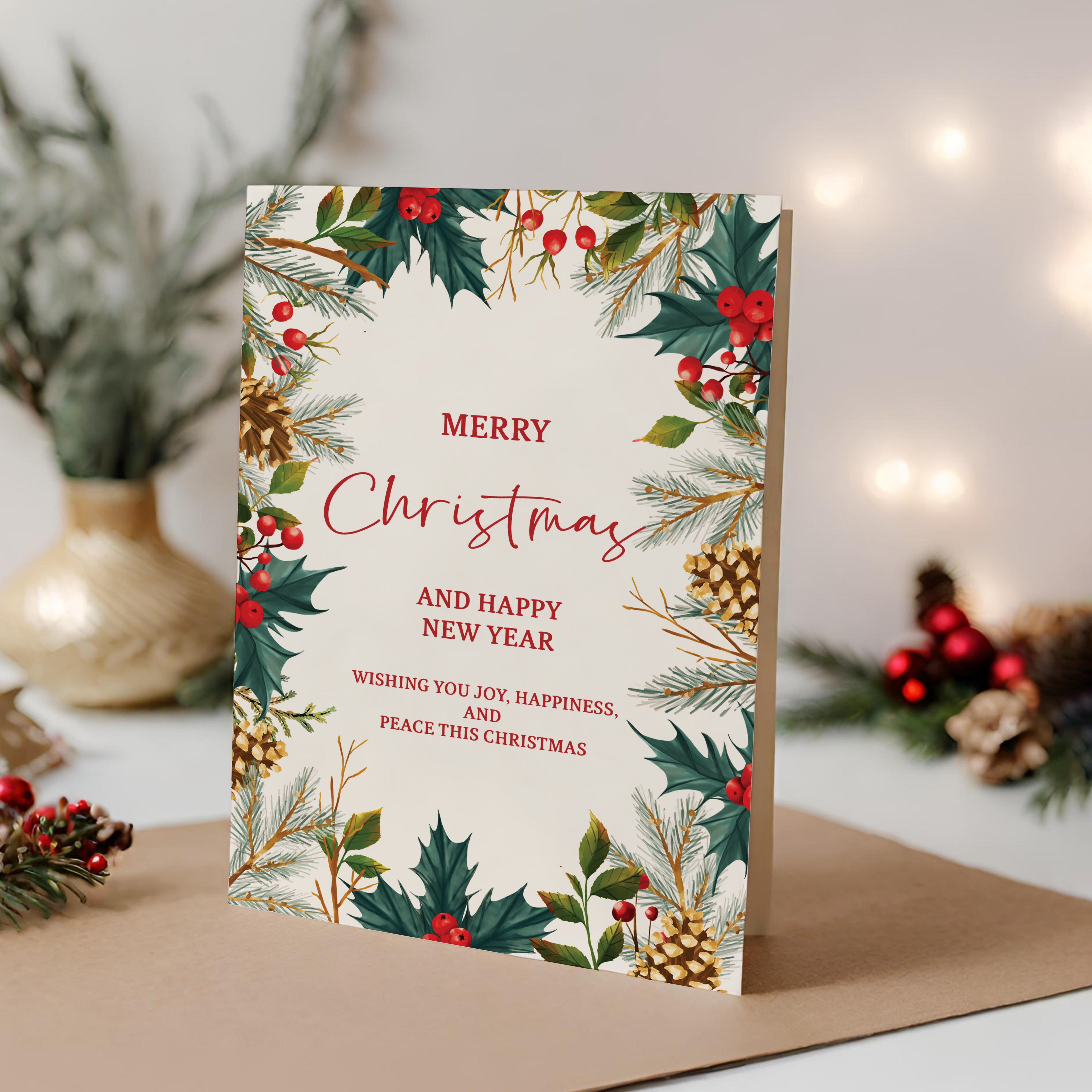 Christmas Digital Card | Customizable Design | Aesthetic Plants Backdrop | Digital Layout Download