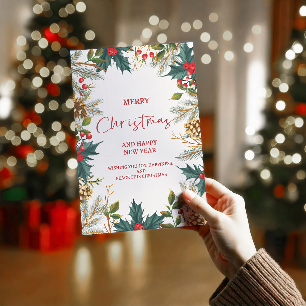 Christmas Digital Card | Customizable Design | Aesthetic Plants Backdrop | Digital Layout Download