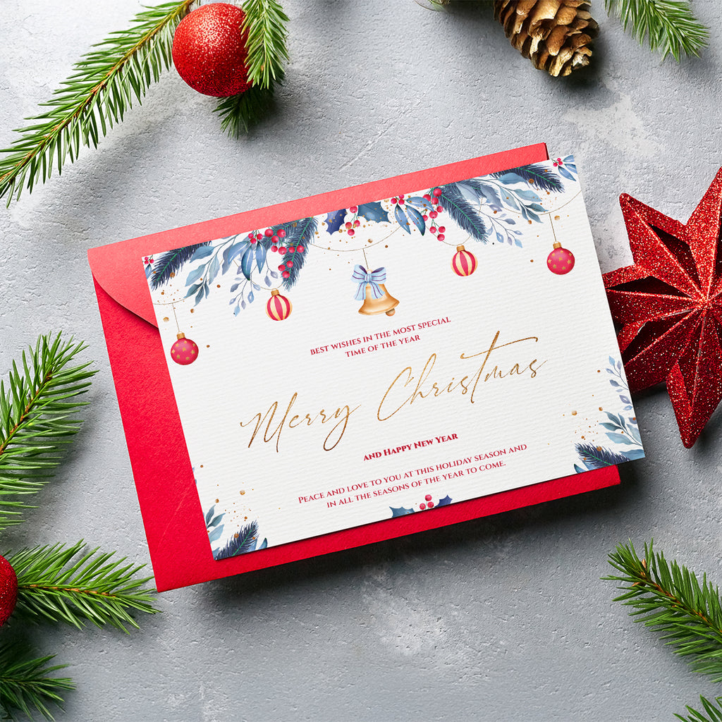 Christmas Digital Card | Customizable Design | Aesthetic Bell Backdrop | Digital Layout Download