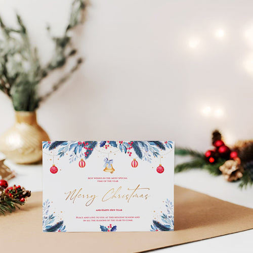 Christmas Digital Card | Customizable Design | Aesthetic Bell Backdrop | Digital Layout Download