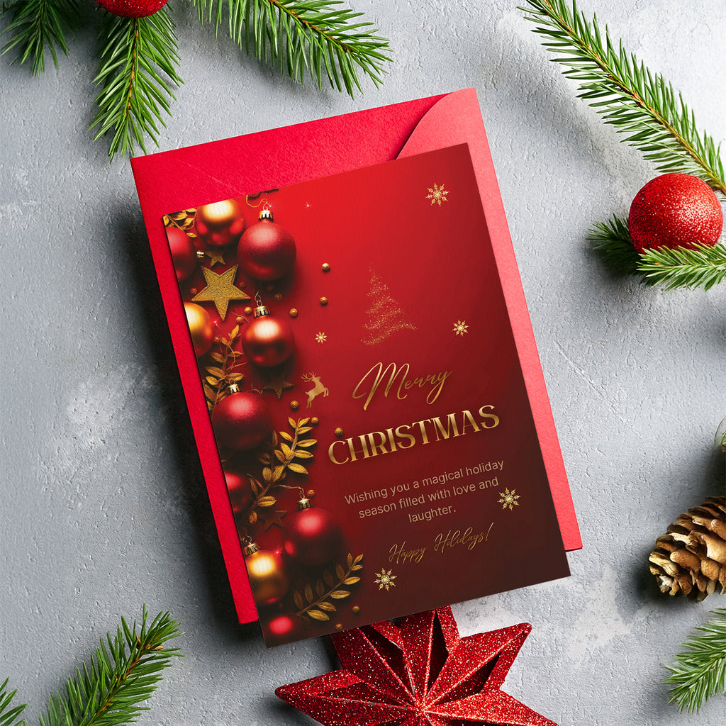 Christmas Digital Card | Customizable Design | Aesthetic Ornament Backdrop | Digital Layout Download