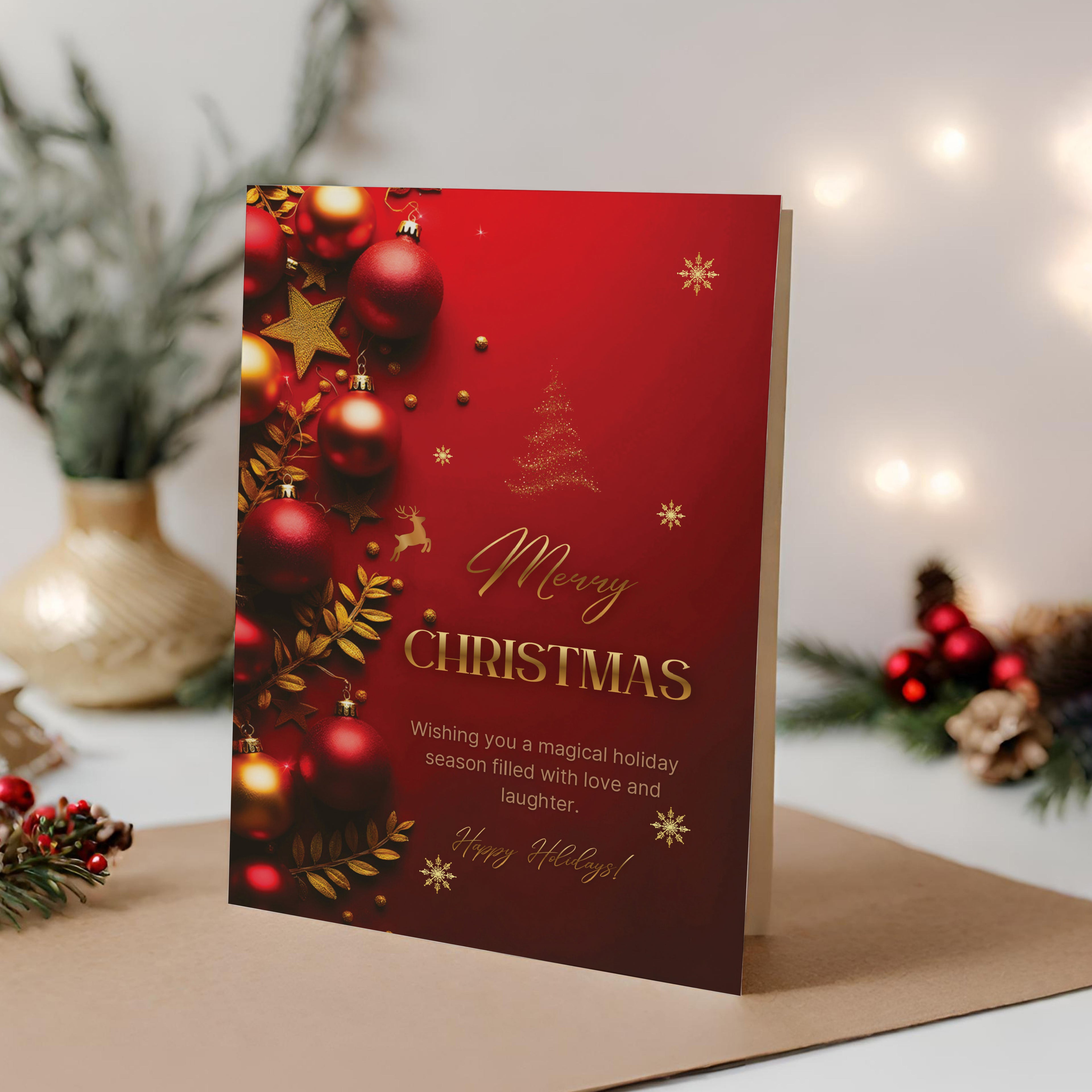 Christmas Digital Card | Customizable Design | Aesthetic Ornament Backdrop | Digital Layout Download