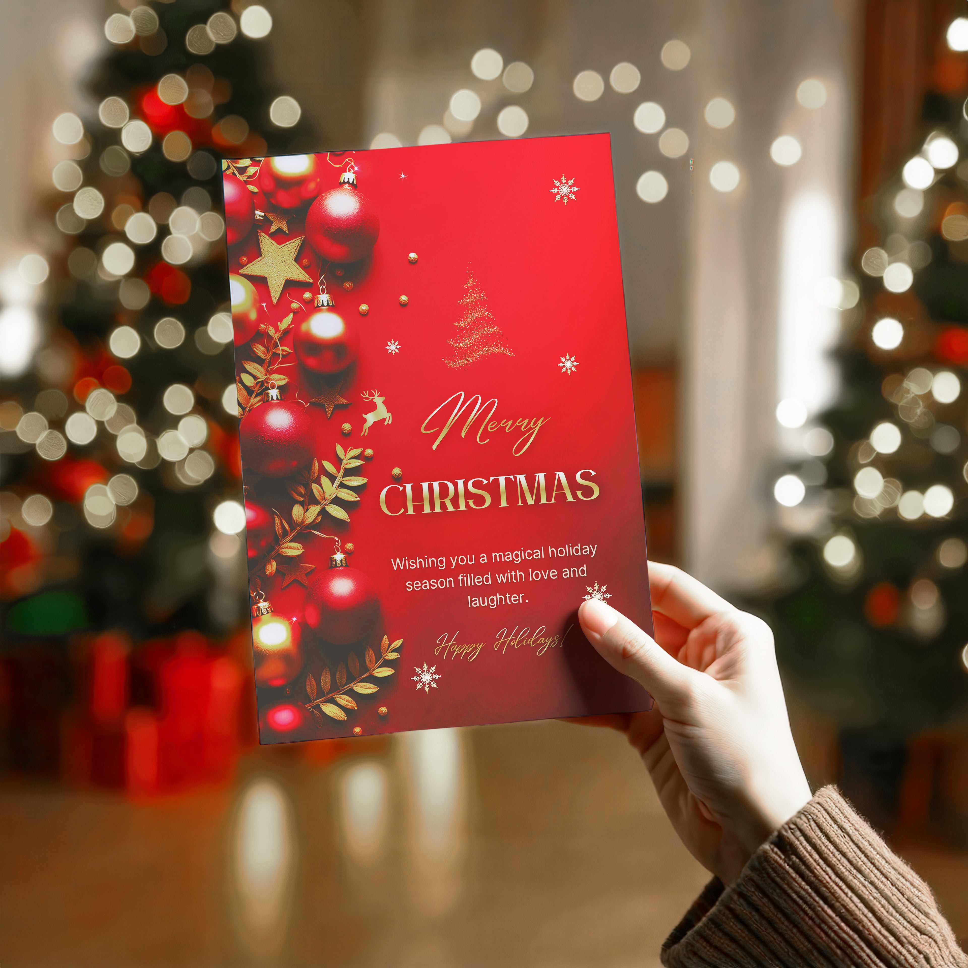 Christmas Digital Card | Customizable Design | Aesthetic Ornament Backdrop | Digital Layout Download