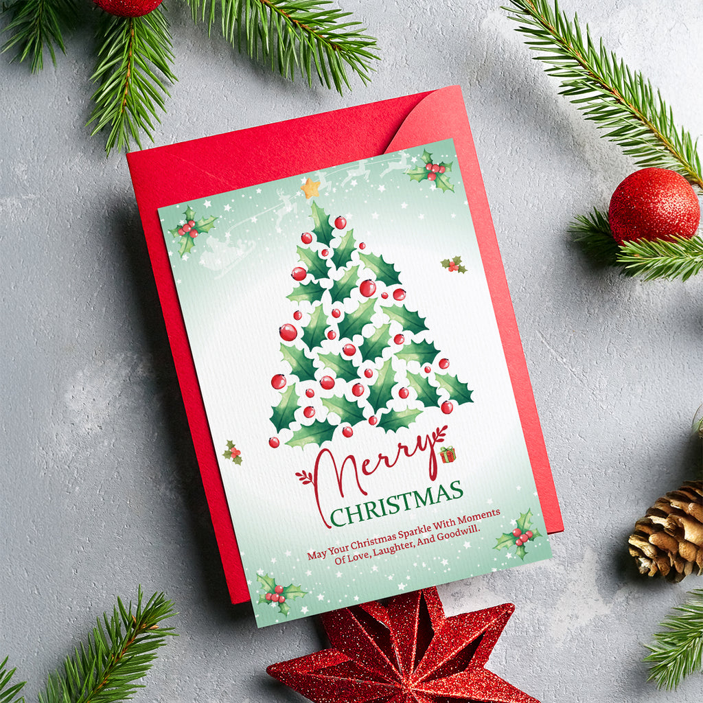 Christmas Digital Card | Customizable Design | Aesthetic Tree Backdrop | Digital Layout Download