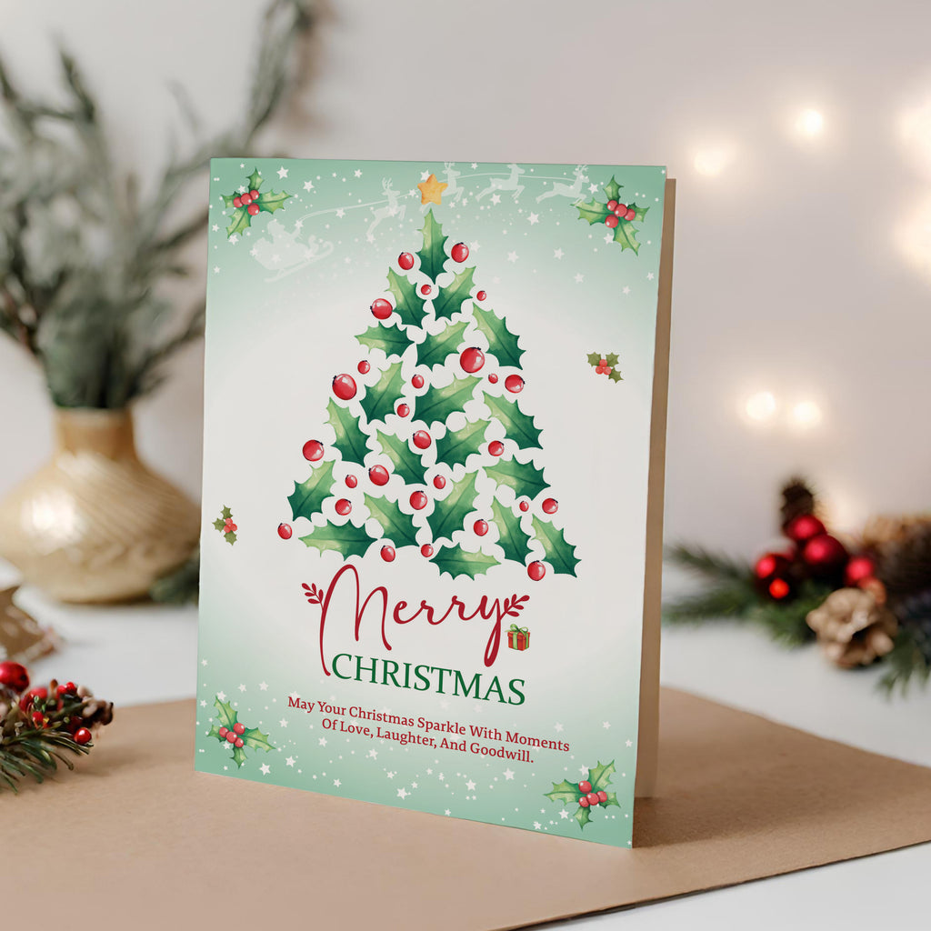 Christmas Digital Card | Customizable Design | Aesthetic Tree Backdrop | Digital Layout Download