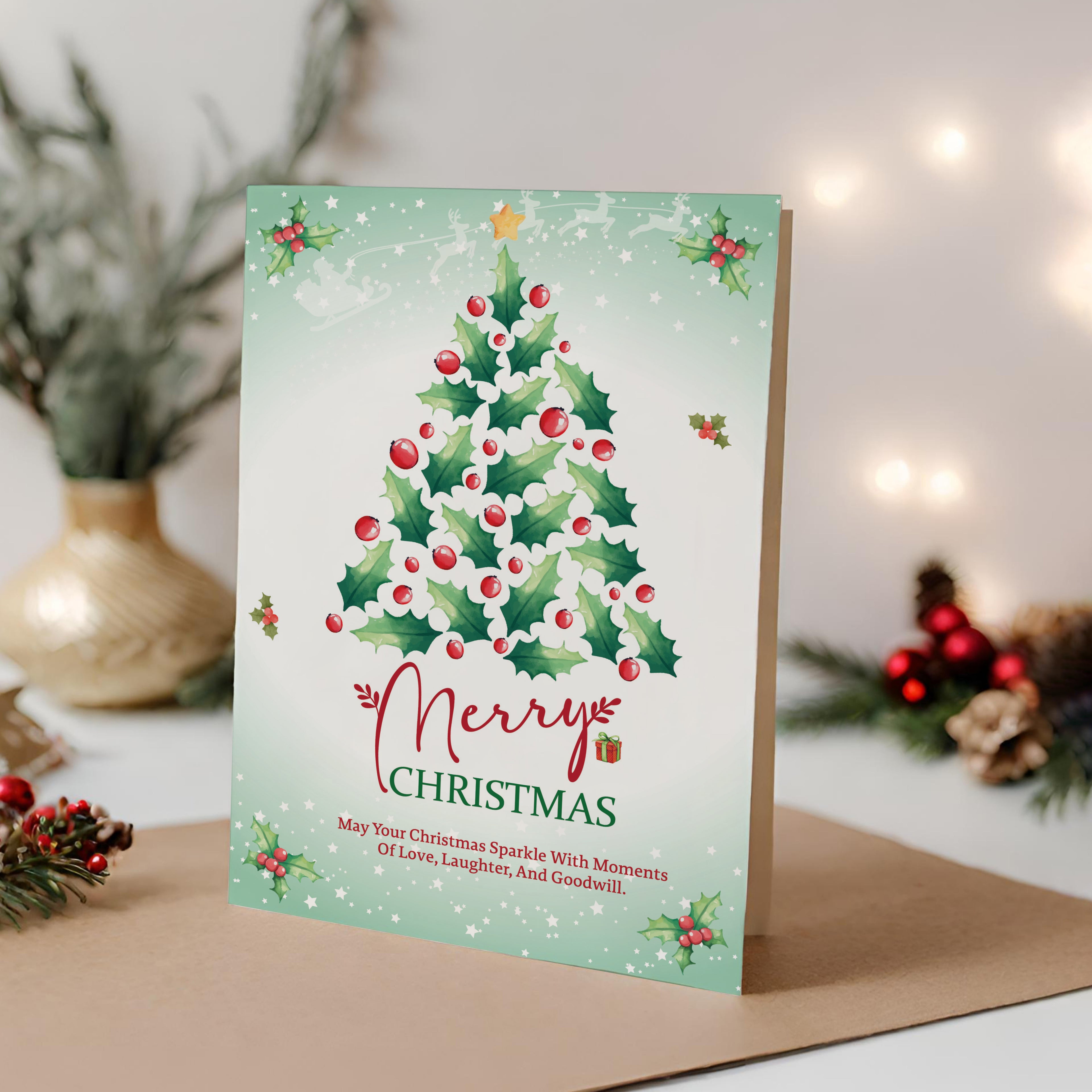 Christmas Digital Card | Customizable Design | Aesthetic Tree Backdrop | Digital Layout Download