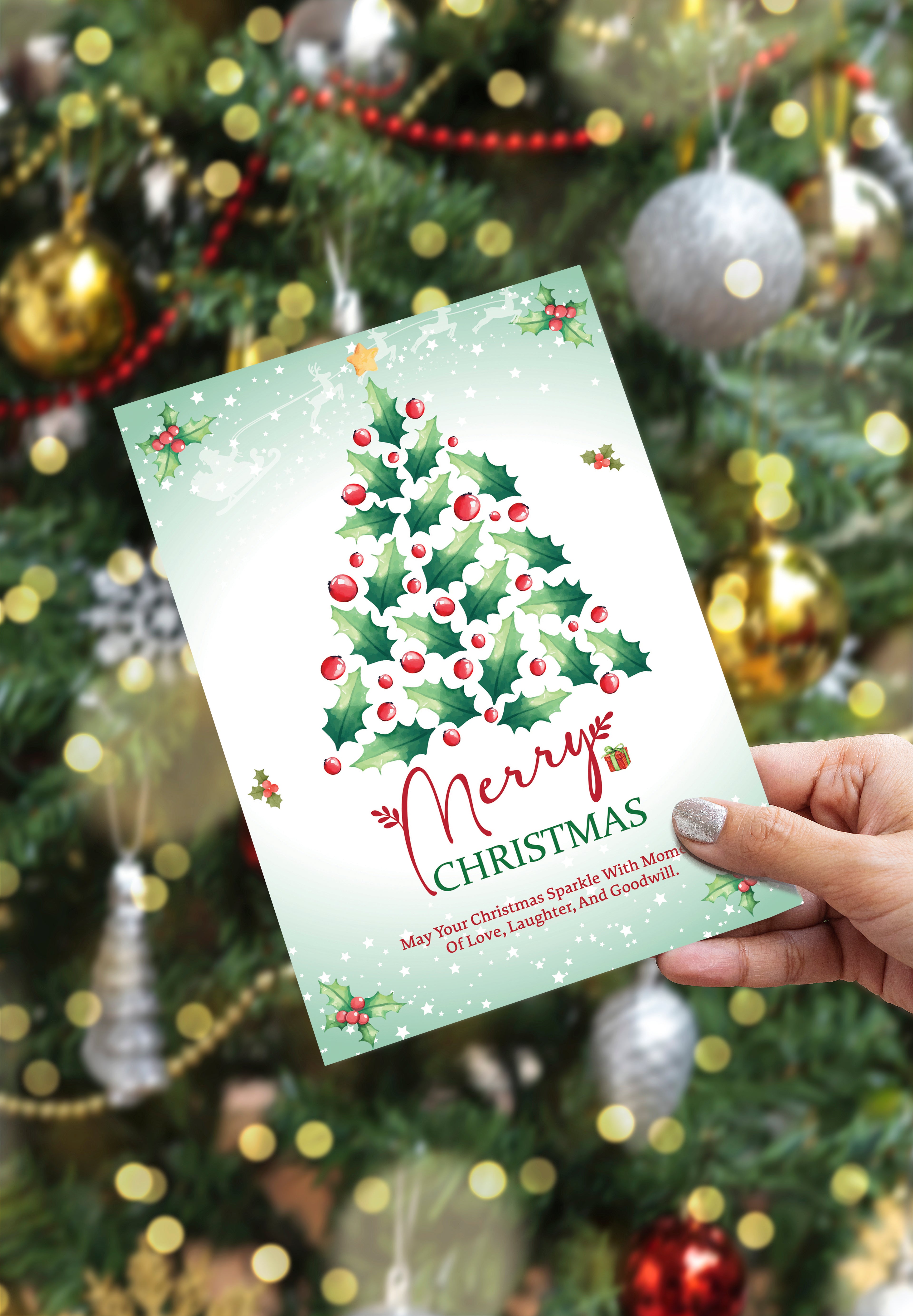 Christmas Digital Card | Customizable Design | Aesthetic Tree Backdrop | Digital Layout Download