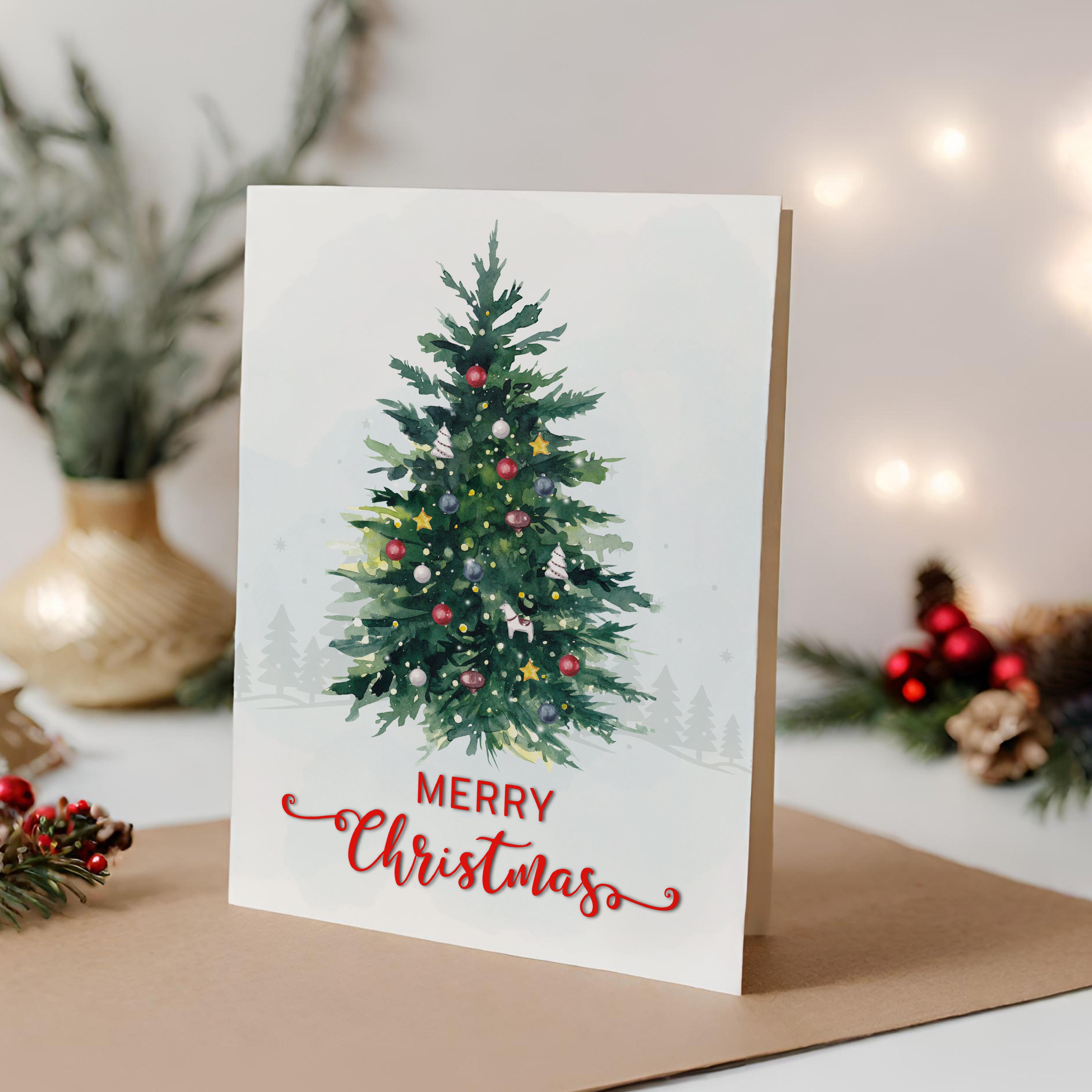Christmas Digital Card | Customizable Design | Aesthetic Tree Lights Backdrop | Digital Layout Download