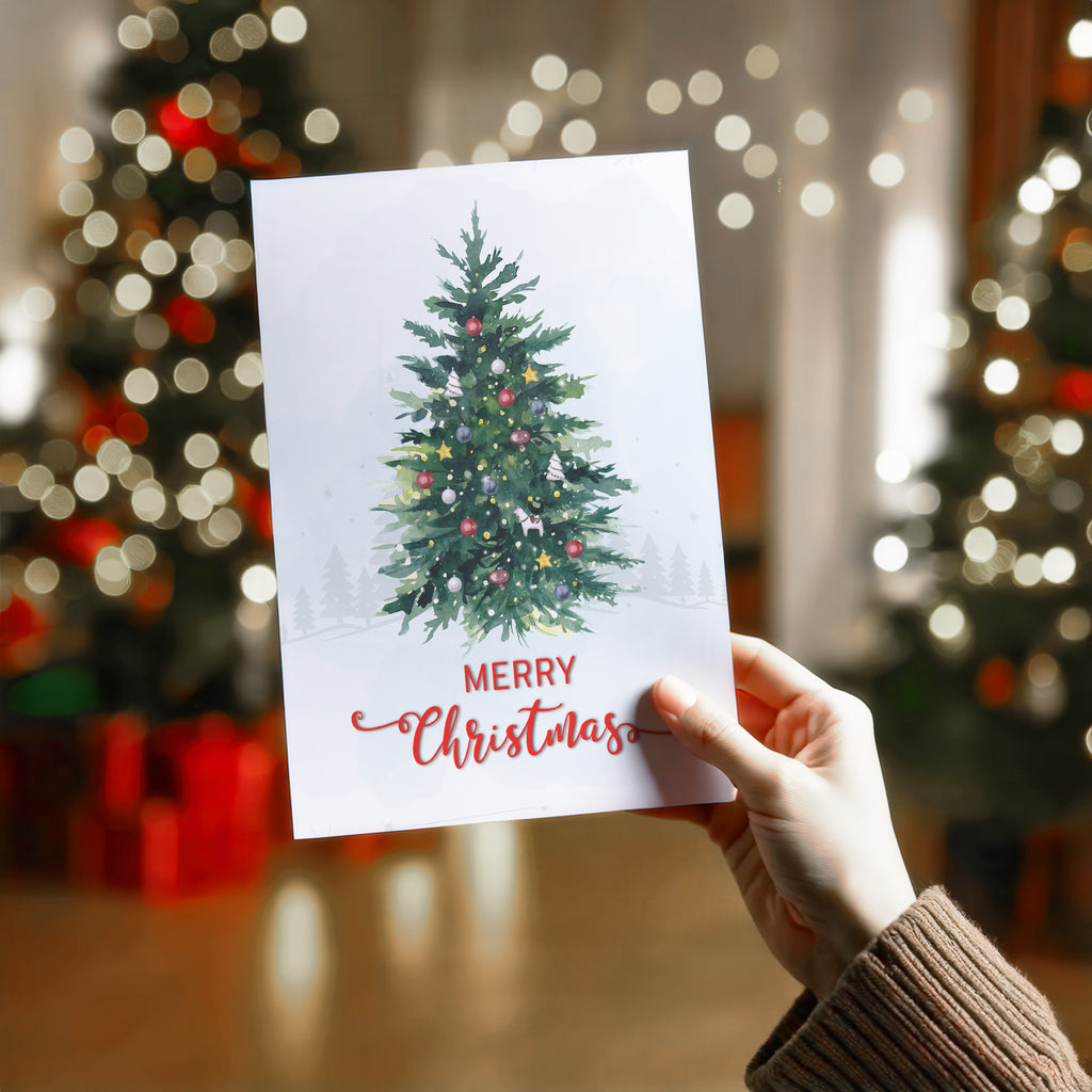Christmas Digital Card | Customizable Design | Aesthetic Tree Lights Backdrop | Digital Layout Download