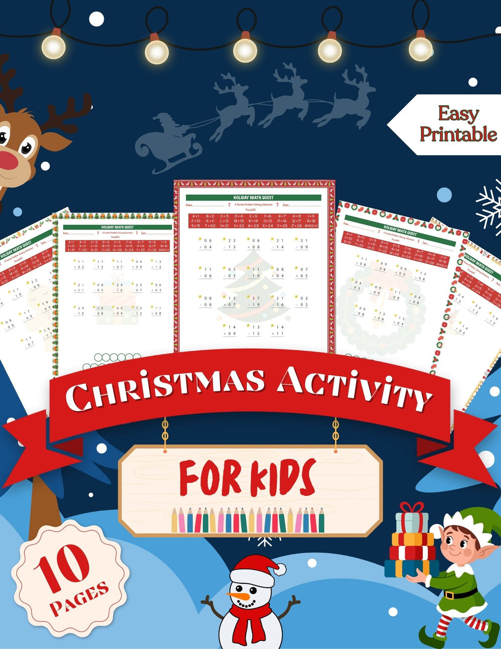 Christmas Math Worksheets for Kids | Addition and Subtraction Problems + Word Puzzle | Educational Activity Pack | Printable Activity Pack