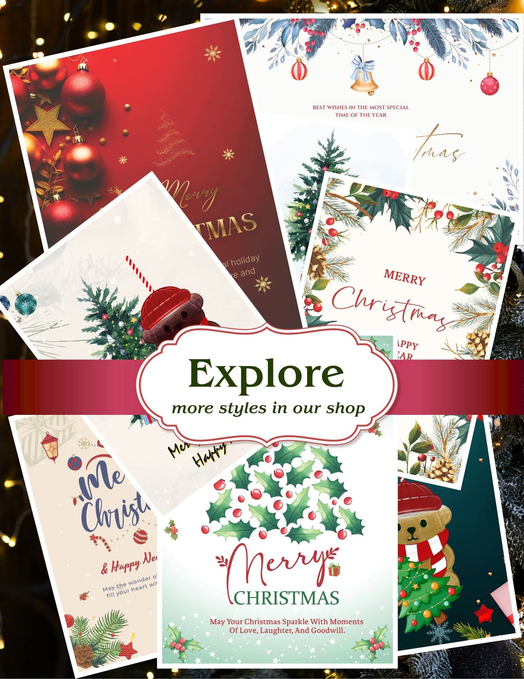Christmas Digital Card | Customizable Design | Aesthetic Bell Backdrop | Digital Layout Download