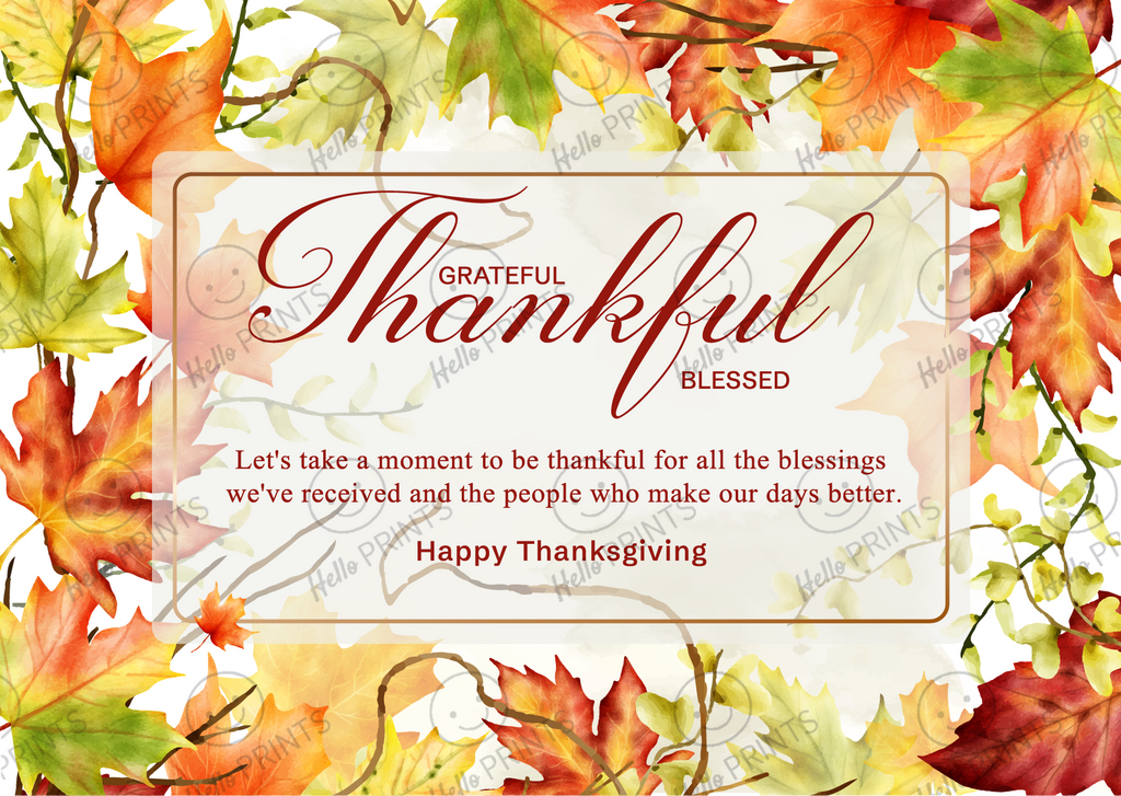 Thanksgiving Digital Card | Customizable Message | Aesthetic Autumn Fall Leaves Backdrop | Digital Layout Download