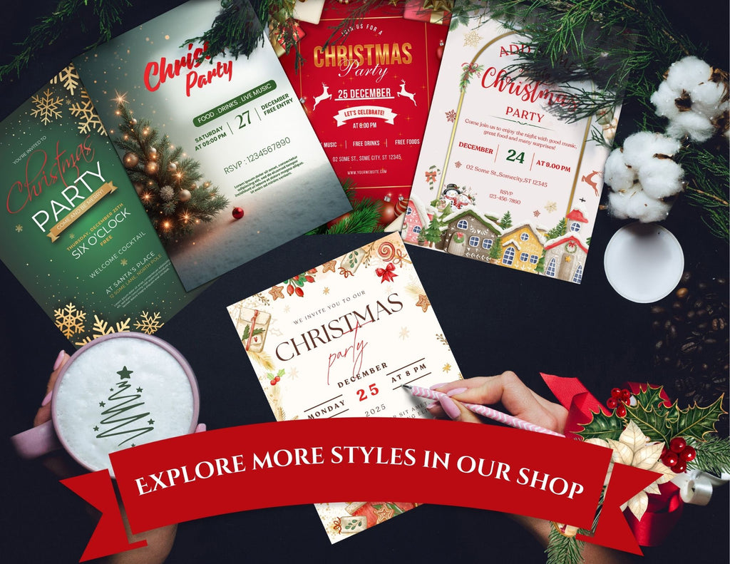 Christmas Digital Invite | Customizable Design | Aesthetic Homes Backdrop | Digital Layout Download