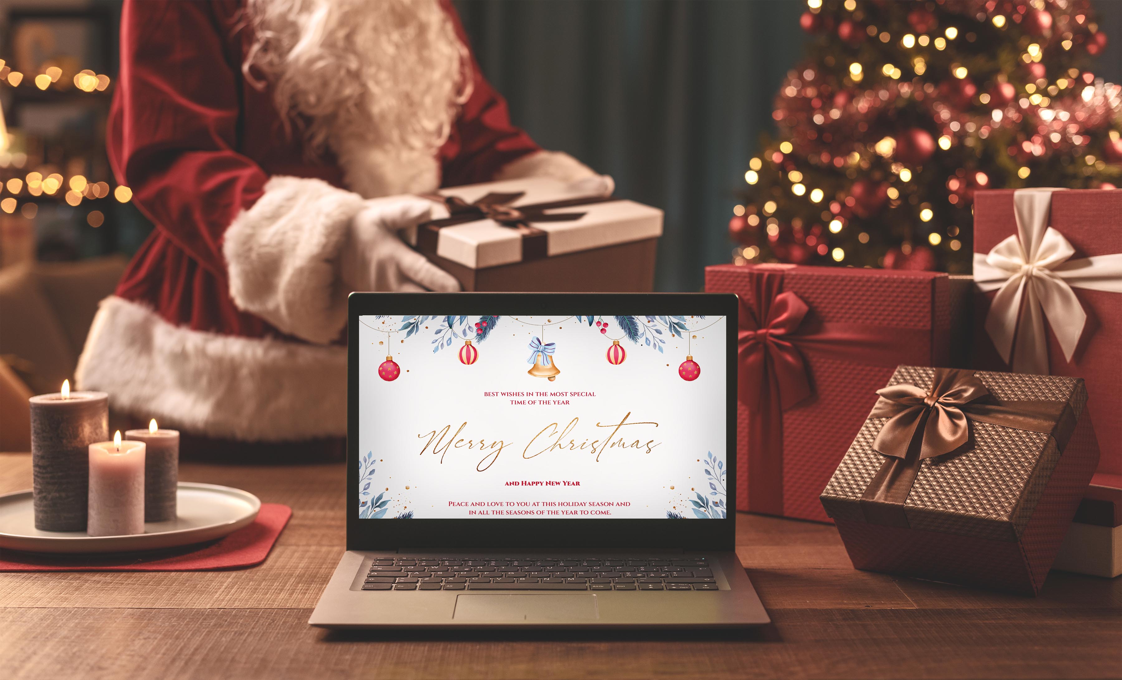 Christmas Digital Card | Customizable Design | Aesthetic Bell Backdrop | Digital Layout Download