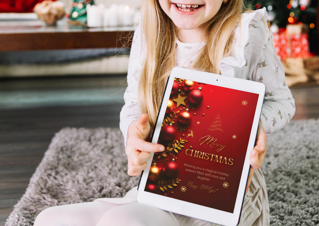 Christmas Digital Card | Customizable Design | Aesthetic Ornament Backdrop | Digital Layout Download