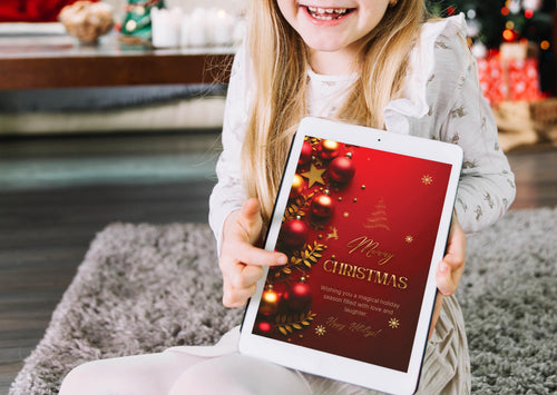 Christmas Digital Card | Customizable Design | Aesthetic Ornament Backdrop | Digital Layout Download