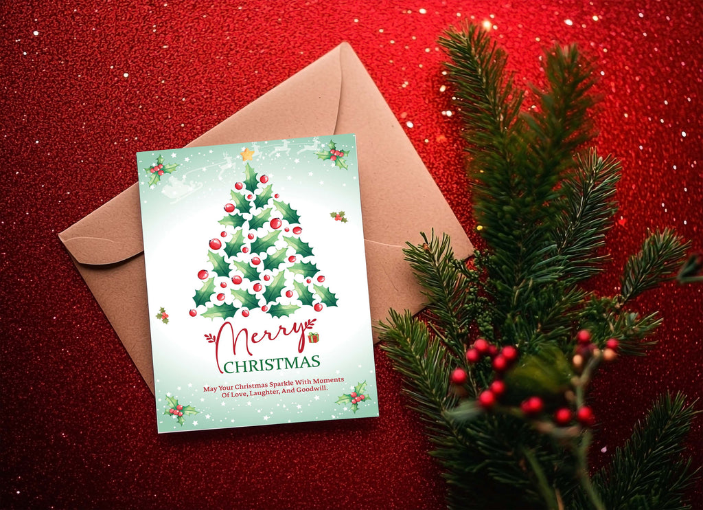 Christmas Digital Card | Customizable Design | Aesthetic Tree Backdrop | Digital Layout Download