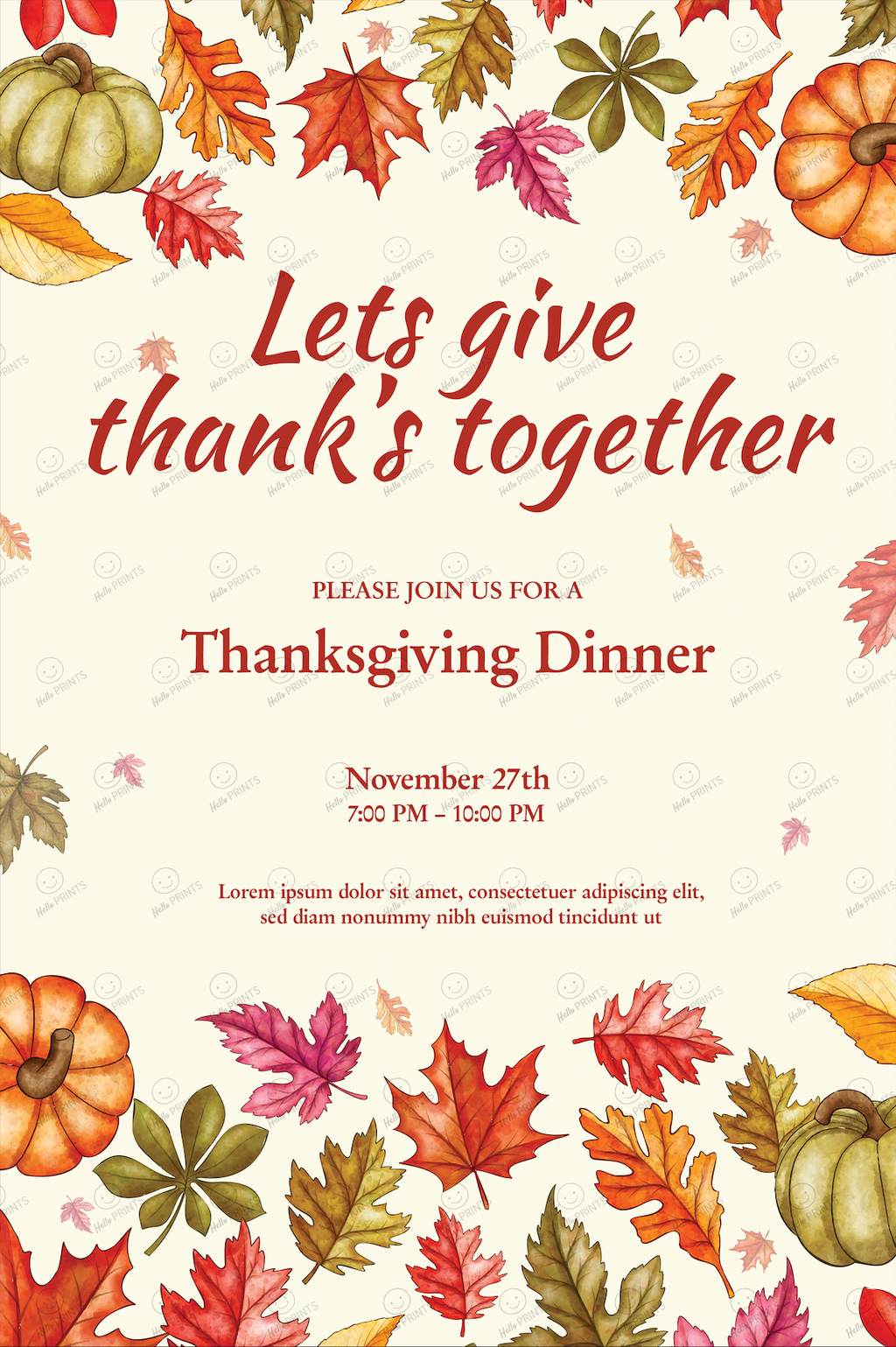 Thanksgiving Digital Invitation | Customizable Message | Aesthetic Pumpkin and Leaves Backdrop | Digital Layout Download