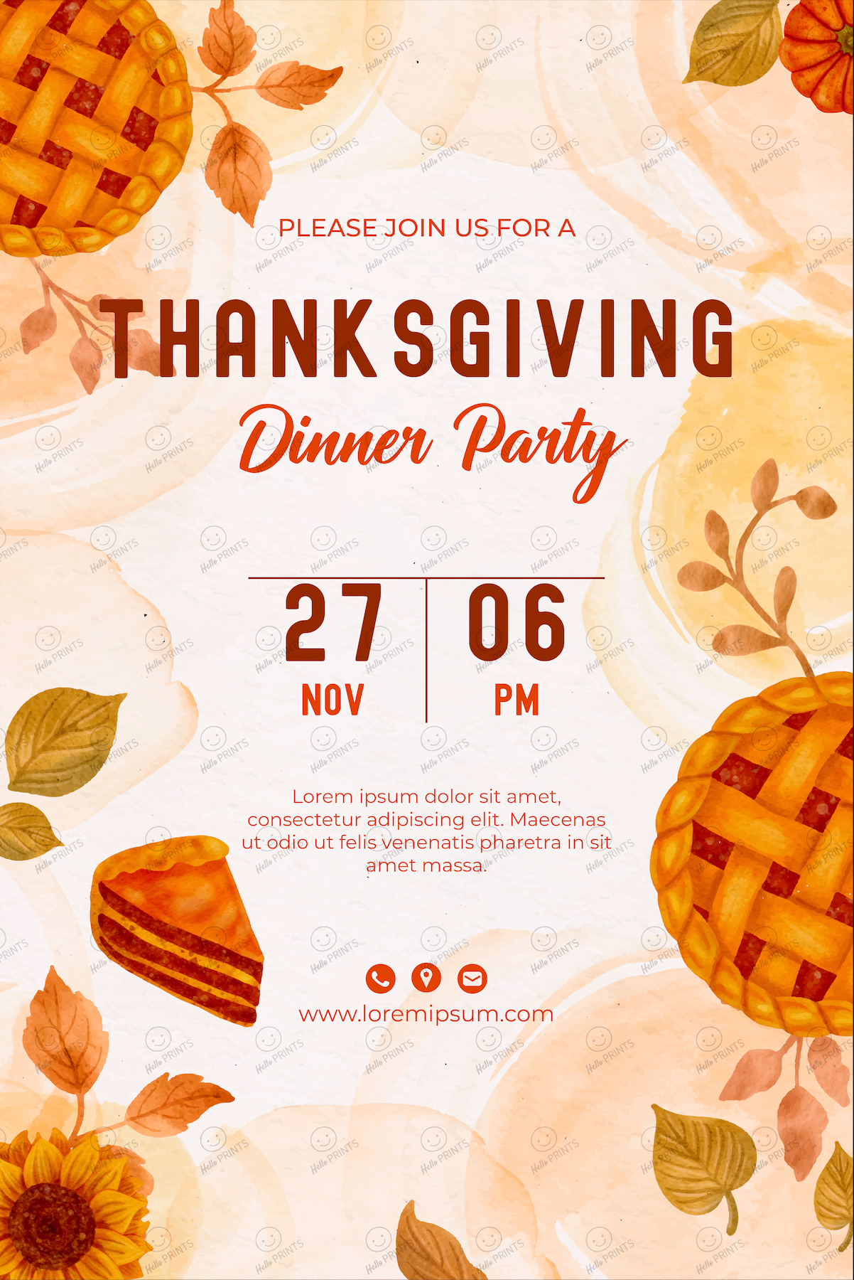 Thanksgiving Digital Invitation | Customizable Message | Aesthetic Pie Backdrop | Digital Layout Download
