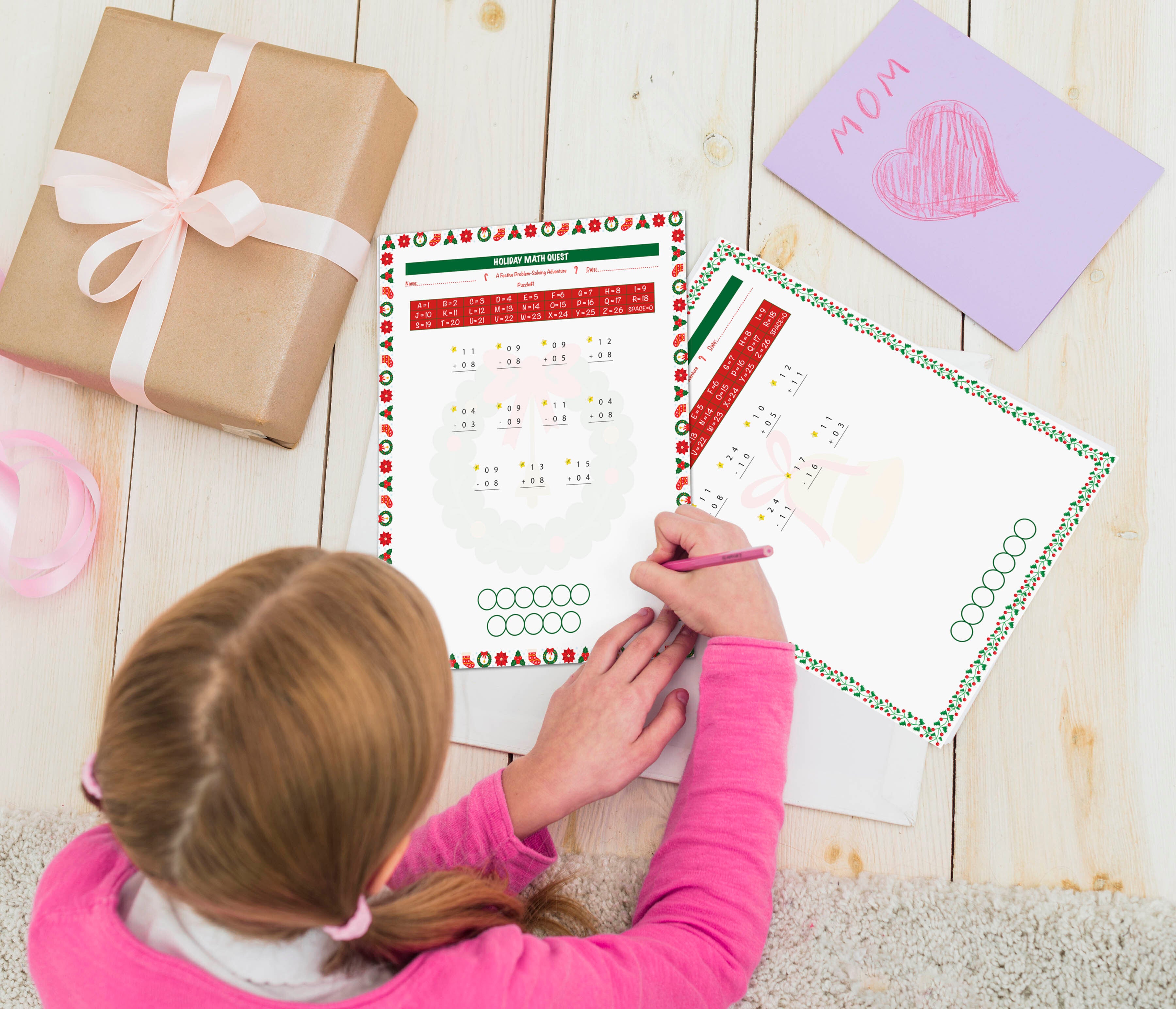 Christmas Math Worksheets for Kids | Addition and Subtraction Problems + Word Puzzle | Educational Activity Pack | Printable Activity Pack